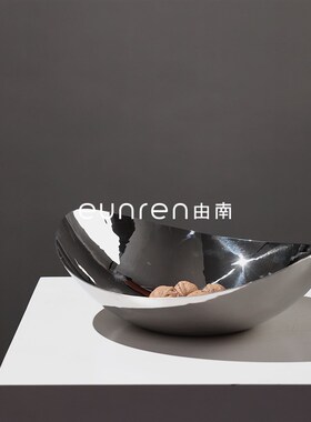 简约轻奢不锈钢创意o水果盘家居客厅摆盘样板房间软装饰托盘摆件