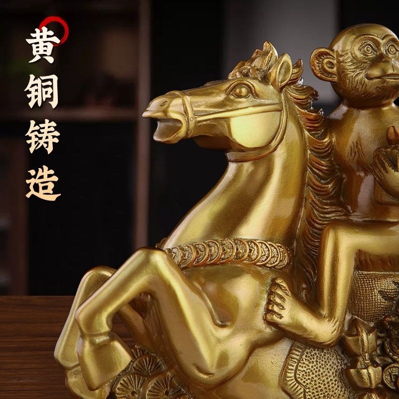铜器辈辈立马上封侯拜相骑丰猴立式小大号摆件纯黄铜工Y艺品办公
