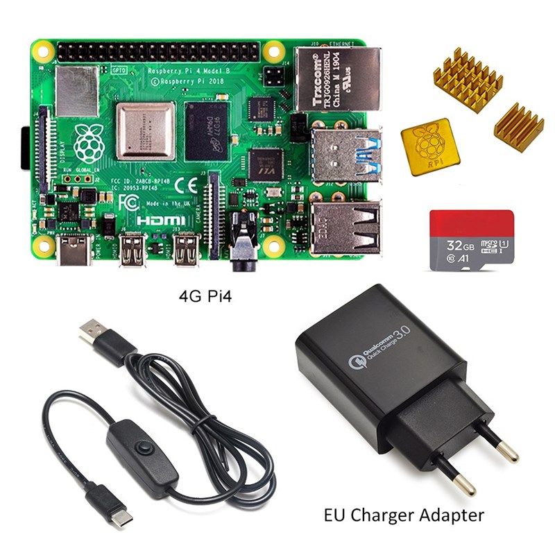 Raspberry Pi 4 Model B kvit Basic Starter Kit in stock with