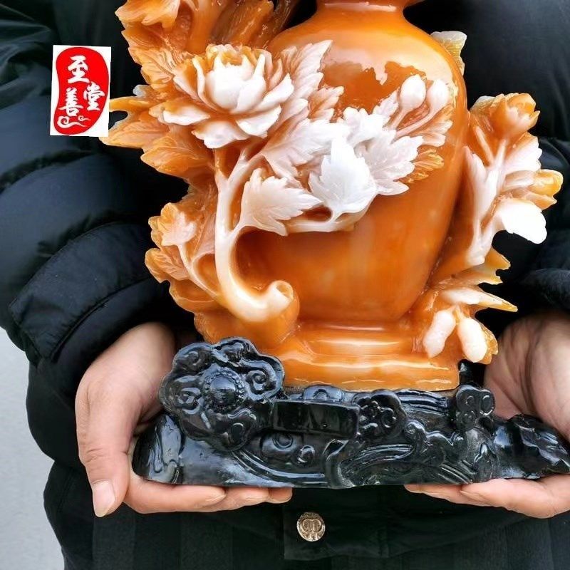 仿福建寿山石雕石粉合成花瓶w摆件荣华富贵大摆件家居摆件客厅装