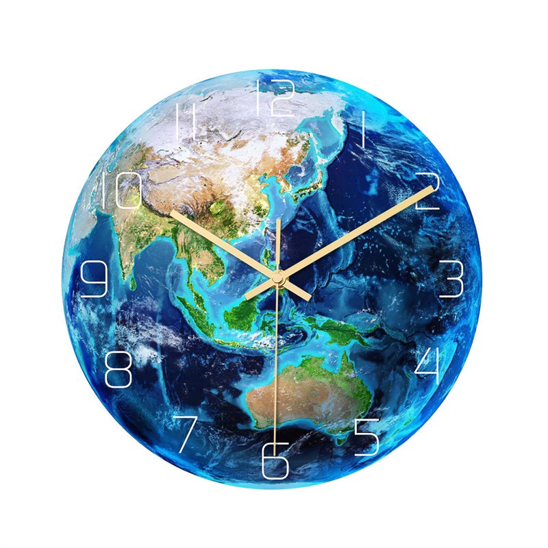 Clock087 夜光地球挂钟亚洲 亚E克力 静音机芯卧室客厅装饰时钟