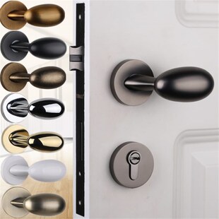 依佰利美式 仿古铜门锁室内房门锁椭圆蛋形L门把手做旧复古静音门