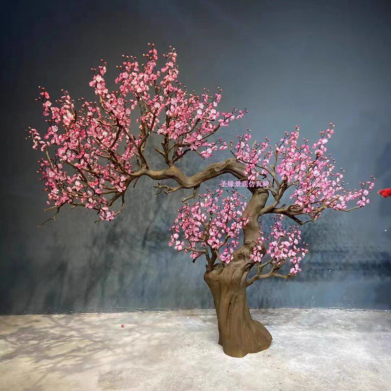 仿真梅花树实木根雕樱花树玉兰花树红H枫树酒店大堂商场装饰摆件