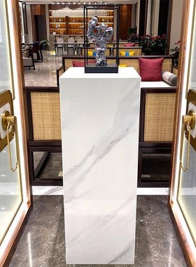 大理石底座客厅石材台立柱墩子玄关落地岩板装饰T品摆件雕塑展示