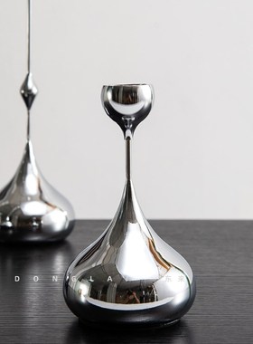 意式轻奢金属水滴银色烛台摆件样板间餐桌法式高级感X小众软装饰