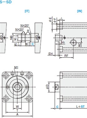 C-MCXSS-gSD-32-ST40-C(10~150)-IN/IS/IT-N/F薄型油缸-方形替代