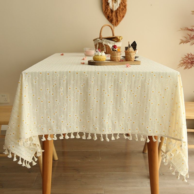 小清新刺绣餐桌布家用茶几书桌棉麻布艺L田园碎花长方形流苏盖布,居家布艺,桌布,淘宝优惠券,粉丝福利购,淘宝优惠卷