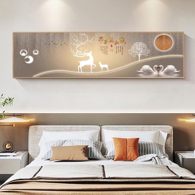 现代轻奢卧室床头装饰画酒店房间F主卧背景墙壁画客厅麋鹿挂画图片