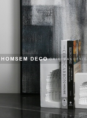 现代轻奢样板房间书房办公室创A意地标建筑物软装饰品桌面书挡摆