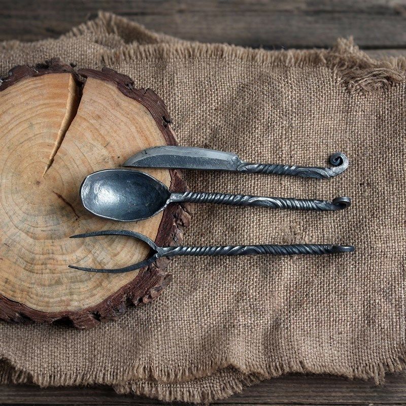 手作锻造铁艺刀叉勺三件套经典复古餐J具西餐用具户外露营饮食具,餐饮具,叉/勺/筷套装,淘宝优惠券,粉丝福利购,淘宝优惠卷