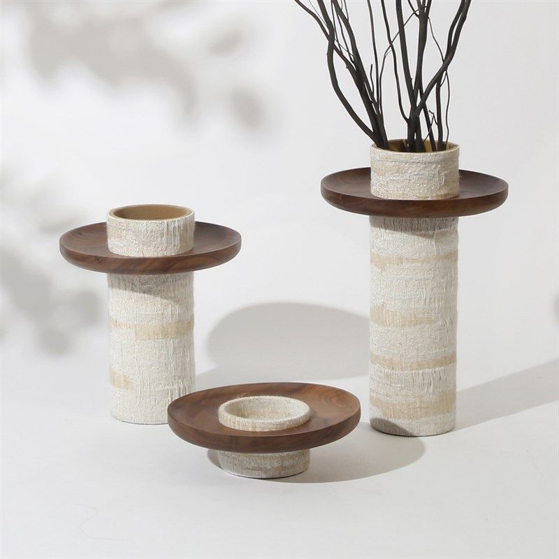 现代简约实木布艺托盘花器摆件客厅样板间K桌面插干花瓶收纳装饰,家居饰品,装饰摆件,淘宝优惠券,粉丝福利购,淘宝优惠卷