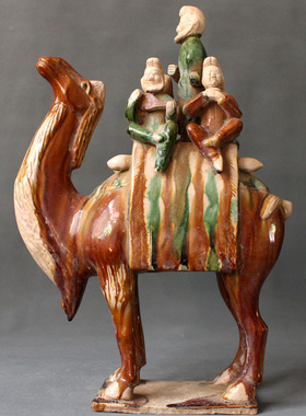 仿古唐三彩骆驼载乐俑陶r瓷摆件做旧古典收藏家居艺术装饰品五人