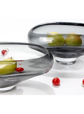 现代简约创意玻璃果盘q摆件椭圆形样板房客厅茶几软装家居摆饰