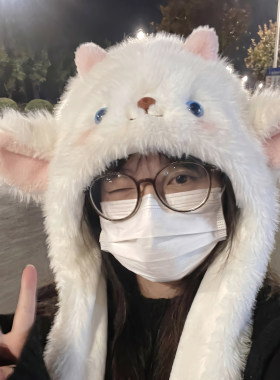 可爱小绵羊帽子围脖一体女
