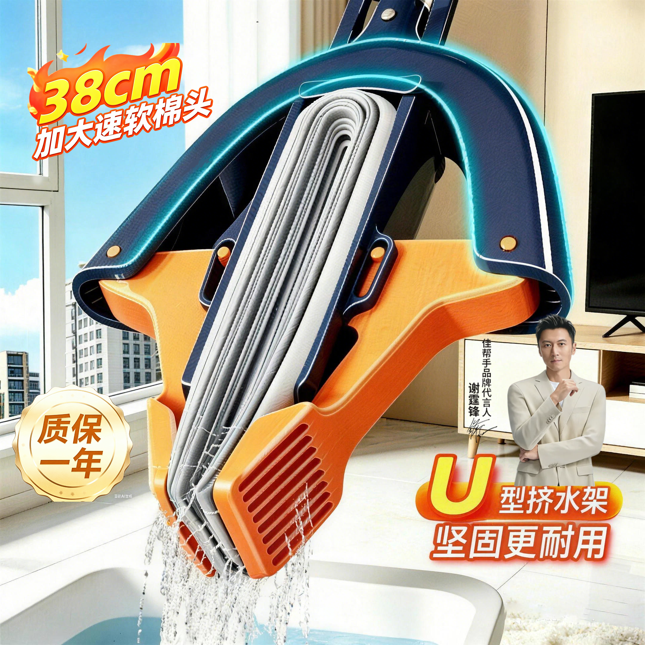 佳帮手海绵拖把家用浴室卫生间吸水海绵头全包裹挤水干湿两用神器