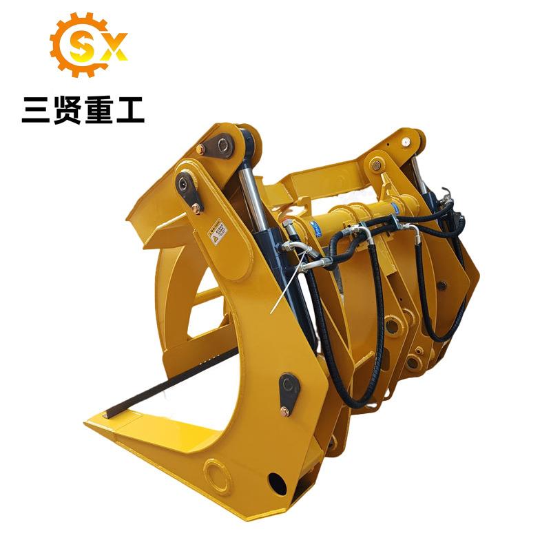 三贤装载机夹木叉3T蛤蟆钳原木堆场码头卸货不同规格的原木抓
