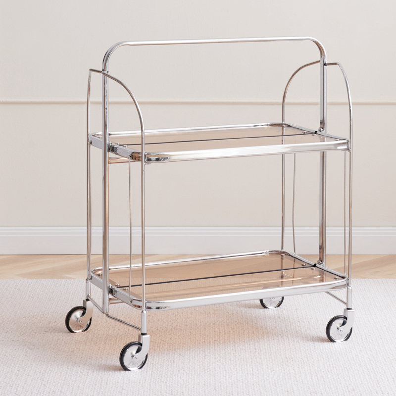网红可移动折g叠餐车中古玻璃小推车客厅沙发边几简约轻奢风置物