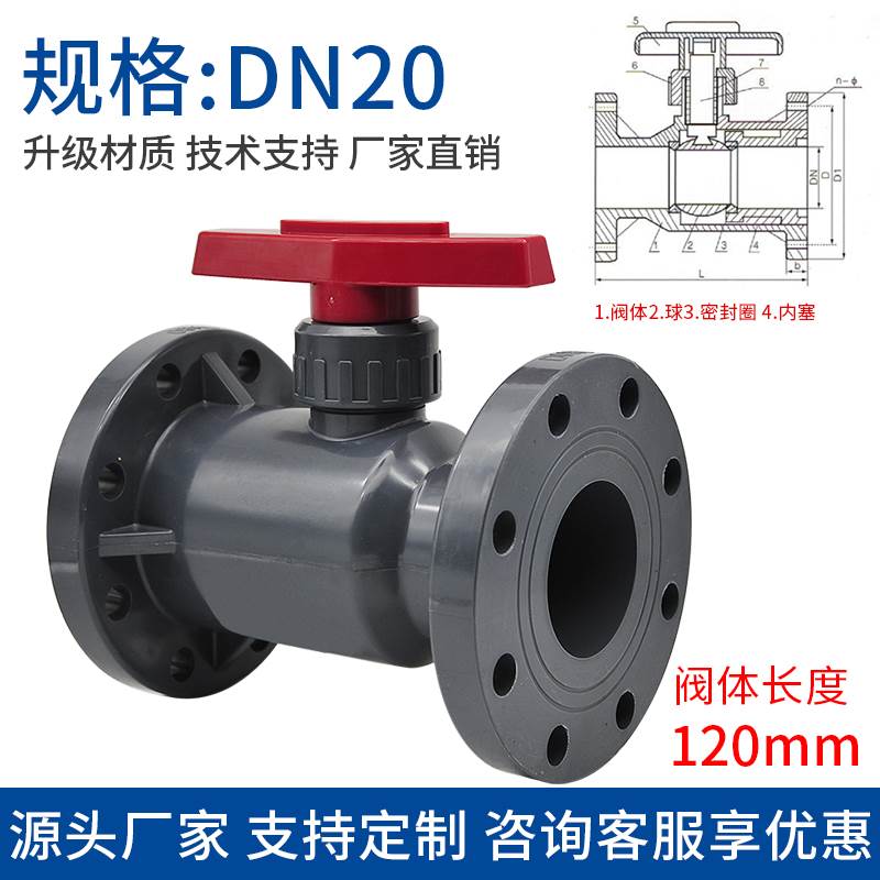 新品UPVC法兰球阀Q41F-10S耐腐蚀PVC球阀一体式聚丙烯塑料阀门