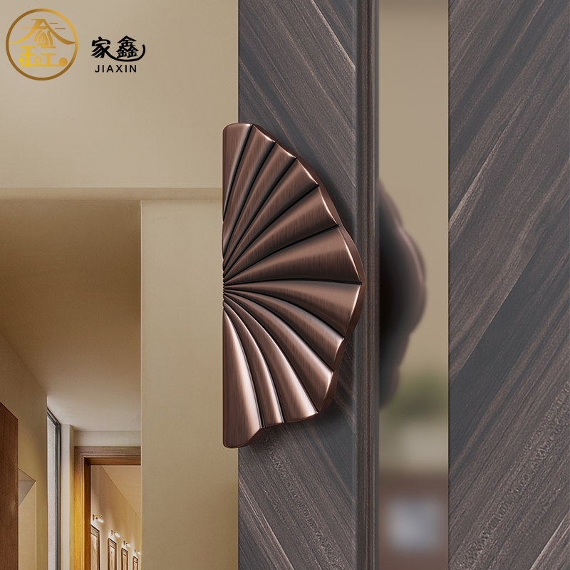 中式古铜酒店包厢实木门把v手轻奢极简黑色无框推拉玻璃大门拉手