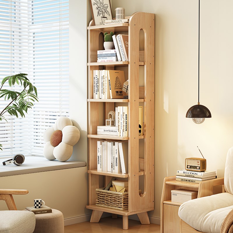 全实木书架落地置物架简易书柜家用客厅多M层展示架卧室夹缝收纳