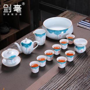 德化白瓷功夫茶具套装 客厅礼盒装 家用中式 盖碗泡茶壶茶杯套装