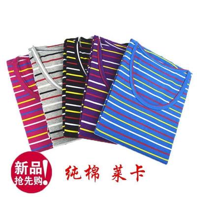 女低领春秋衣加肥大码中老年人宽松舒适高弹薄款妈妈单件条纹上衣