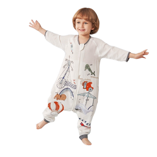 酣睡猫儿童驱蚊睡袋婴儿夏季薄款纱布宝宝防踢被儿童连体分腿睡衣