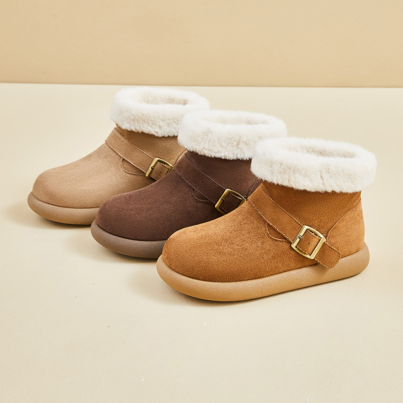 加绒皮毛一体毛毛短靴女2025新款冬季保暖雪地靴皮带扣加厚棉靴女