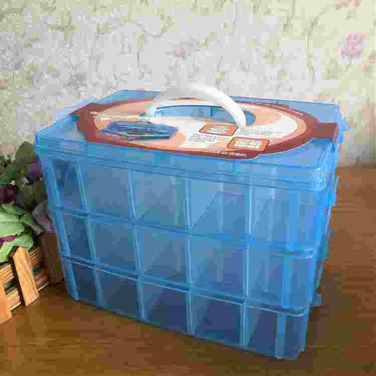 大号三层透明收纳盒手提玩具小车整理箱多格子饰品拼图卡片分类盒