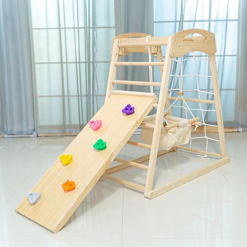 幼儿迷你小c型实木攀爬架儿童室内攀爬家用宝宝滑滑梯秋千攀岩组