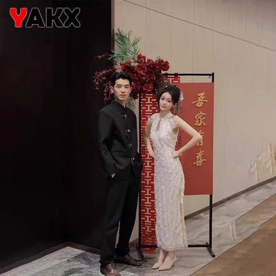 新中式男装订婚礼服o西服外套男士唐装春秋季高级感立领西装中山