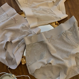 芈戎 法式高颜值内裤女中腰蕾丝秋冬磨毛仿羊绒保暖蚕桑丝抗菌档