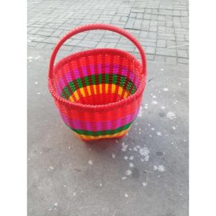 手编塑钢带手工编织篮子手提编织篮成品圆形手工篮子菜篮子收纳篮