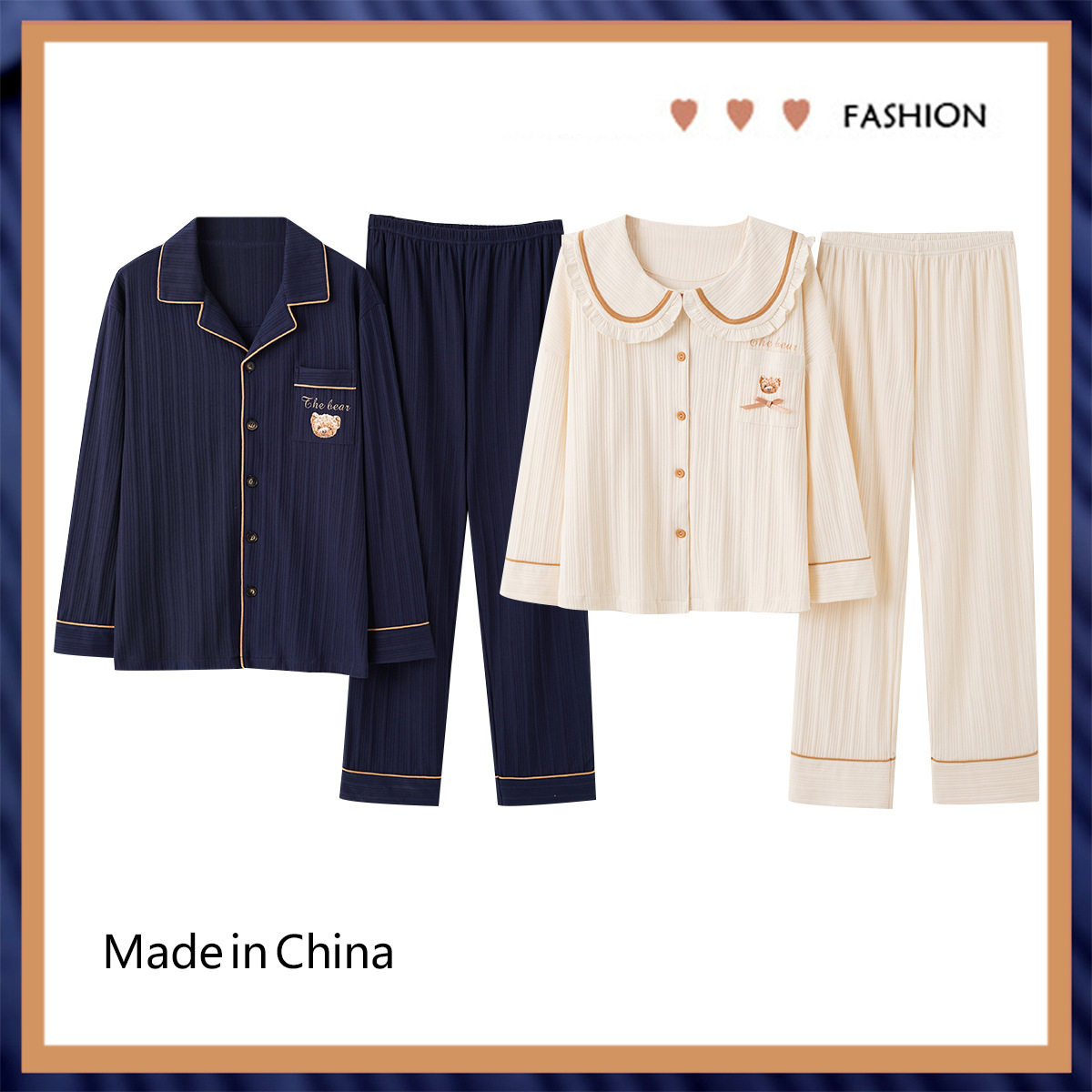 情侣睡衣春季长袖棉质韩版可爱女睡衣/家居服套装