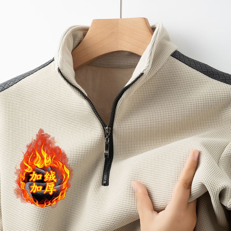 日本品质2025年新款加绒加厚卫衣男半拉链设计时尚百搭针织衫男装