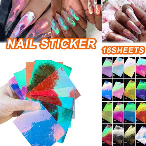 极速16 Sheets Fllame Nail Sticker Self Adhesive Flame Nail