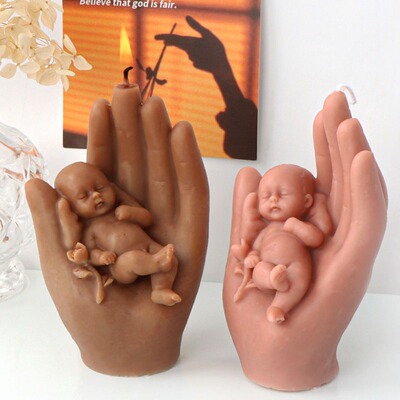 极速Angel Human Hand Sislicone Candle Mold Palm Baby Soap Re