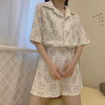 极速Koarean yle Bear Print Pyjamas Women Clothing Sets Summe