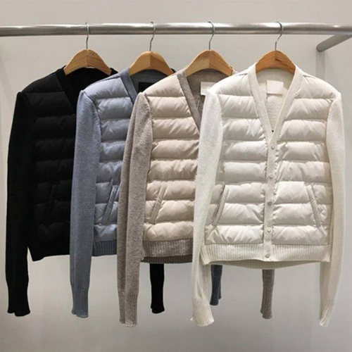 新品羽绒服女欧洲k站2024秋季新款羊毛针织长袖拼接单排扣保暖开