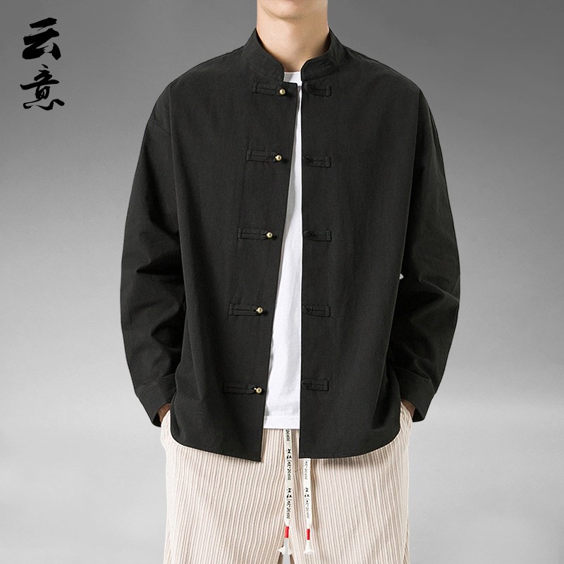 极速春秋新中g式休闲复古唐装中国风衬衫男长袖宽松立领中山装衬
