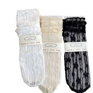 极速白色蕾丝袜子女中p筒袜甜美女网纱花边夏季搭配玛丽珍泡泡袜