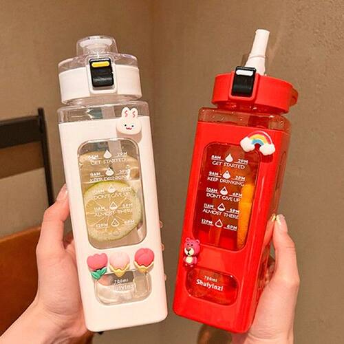 极速70b0 ML Cute Square Plastic Water Bottle With Straw For