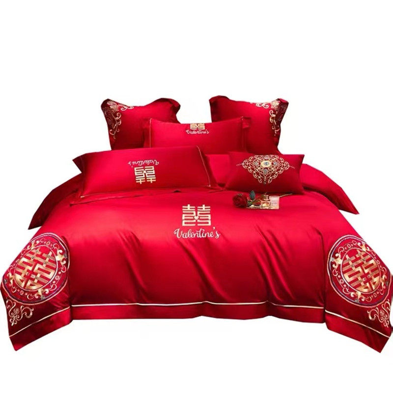 极速中式高端结婚龙凤100t支全棉斜纹新婚四件套纯棉1.8床被套陪