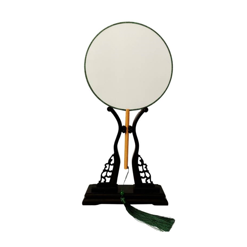 极速黑檀木真丝宫扇子熟娟布工笔手绘国画J圆扇diy空白团扇刺绣古