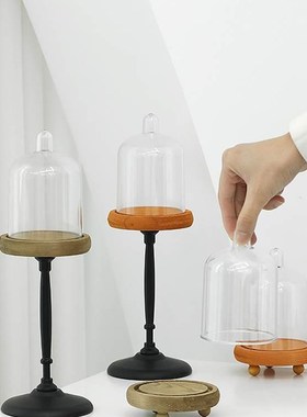 极速l微b景永生花木头品底座摆件 透明防林尘观罩装饰 森系甜品台