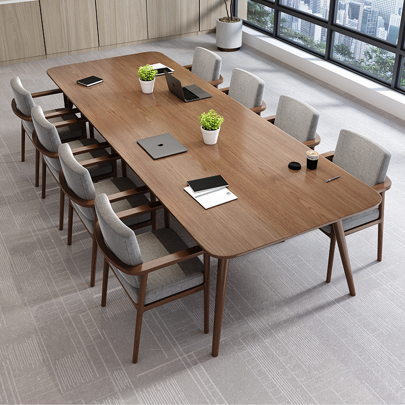 极速美式实木办公桌简约大型会议桌客厅长条桌工作U台餐桌椅组合