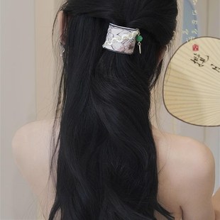 极速[云川d]水墨画刺绣马尾扣女新中式国风古风后脑勺编发夹发插