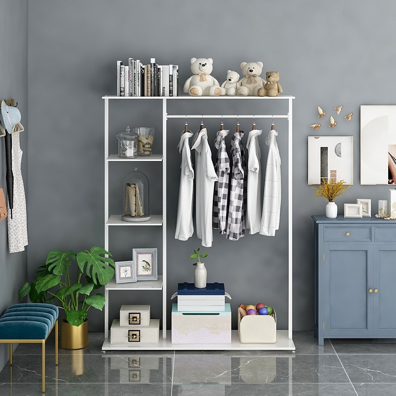 极速衣架落地卧室内置衣架铁艺衣帽F架家用简易单杆式晾衣杆挂衣