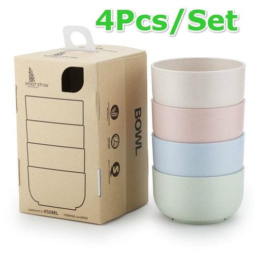 新品4 PCS/Set Kitchen Tableware WheFat Straw Bowl Food Grade