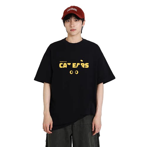 当潮马美式微落肩短袖t恤夏季痞帅运动宽松内搭半截袖DF046-DCM01